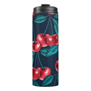 Garrafa Térmica Cerejas vermelhas em azul escuro