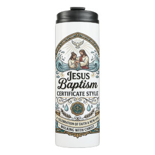 Garrafa Térmica Certificado de Batismo de Jesus Estilo Certificado