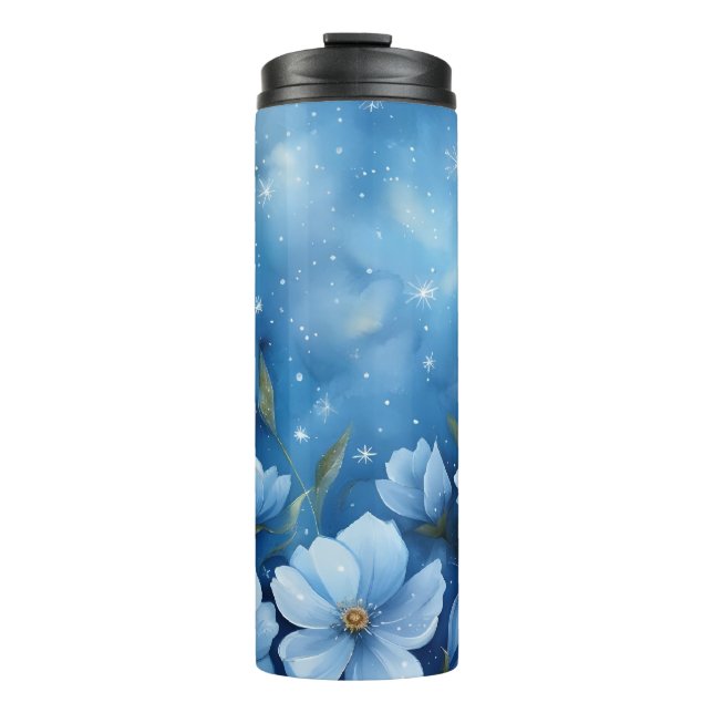 Garrafa Térmica Céu Noturno com Estrelas e Flores Arte Digital (Frente)