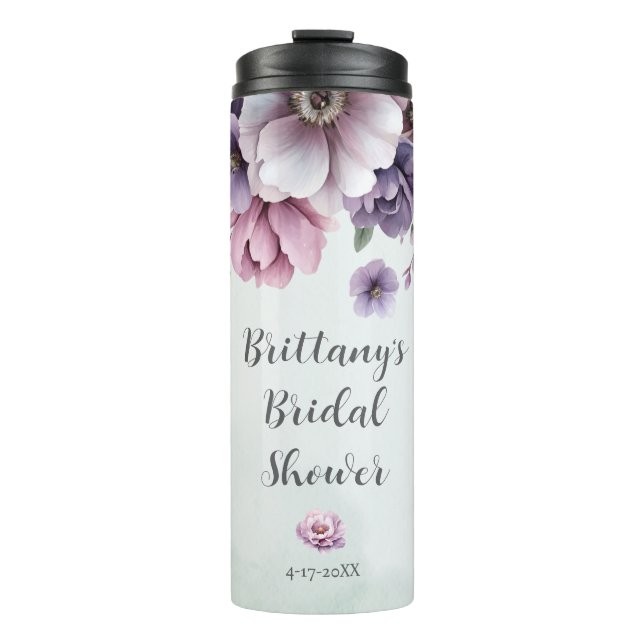 Garrafa Térmica Chá de Bebê Lavanda & Floral Verde (Frente)
