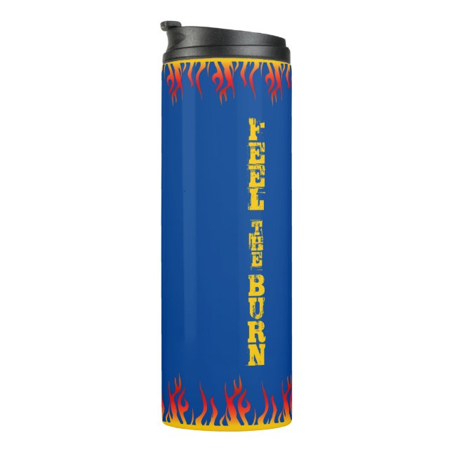 Garrafa Térmica Chamas Motivativas Ouro Script Amarelo DEEP BLUE (Rotação à direita)