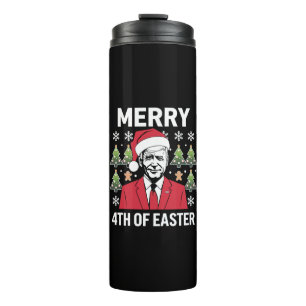 Garrafa Térmica Chapéu de Natal de Joe Biden Merry 4 de Páscoa