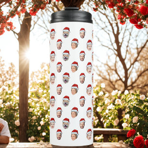 Garrafa Térmica Chapéu de Papai Noel Rosto da Família Personalizad