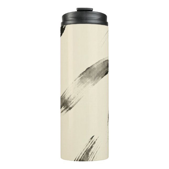 Garrafa Térmica Charcoal Strokes Pattern | Minimal Beige Abstract  (Frente)