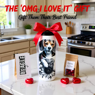 Garrafa Térmica Charme Floral em Escala de Cinza de Beagle