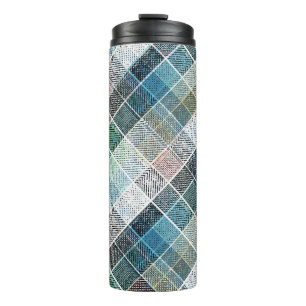 Garrafa Térmica checkered, tartan, xadrez, clássico, azul, branco