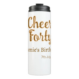 Garrafa Térmica Cheers forty orange brown calligraphy birthday nam