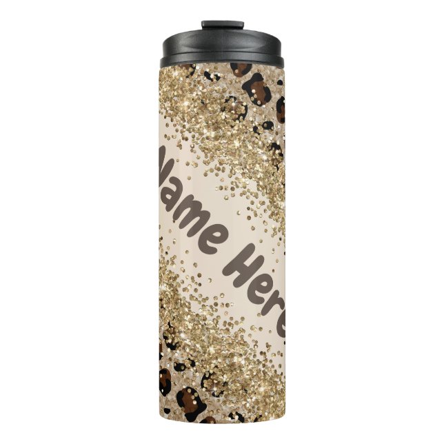 Garrafa Térmica Cheetah Impressão Glitter Look (Frente)