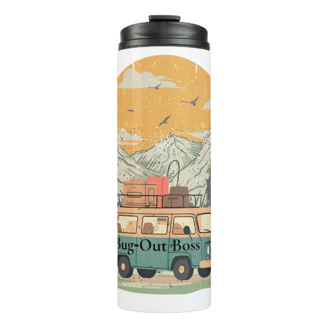 Garrafa Térmica Chefe inseto Camper Van Adventure, nas montanhas (Frente)