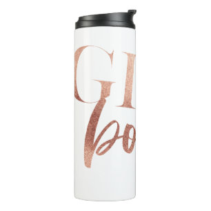 Garrafa Térmica Chefe Menina Texto Preto Dourado Rosa