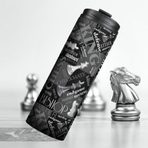 Garrafa Térmica Chess Termos e peças preto e branco ID784