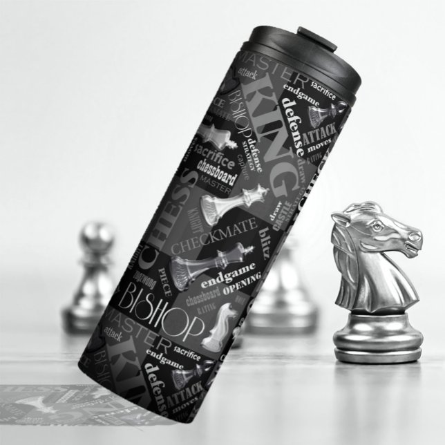 Garrafa Térmica Chess Termos e peças preto e branco ID784 (Criador carregado)