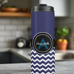Garrafa Térmica Chevron preto azul escuro