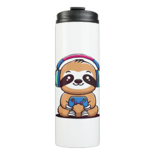 Garrafa Térmica Chibi Kawaii Sloth Gamer - Cute Funny Animal com