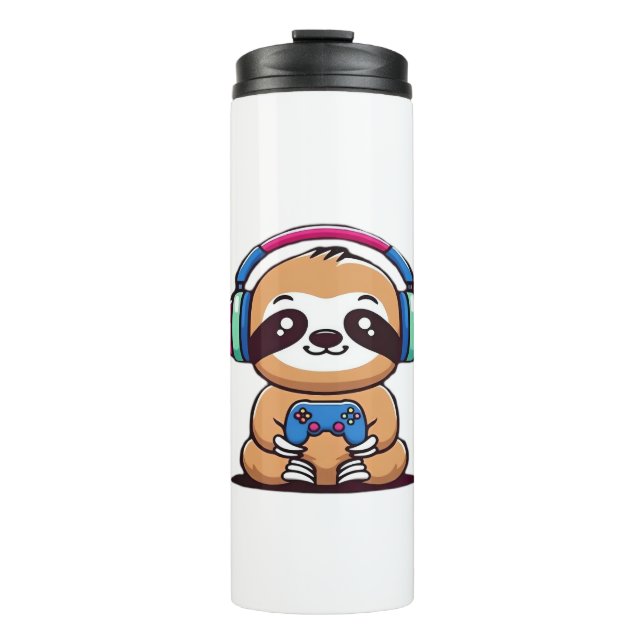 Garrafa Térmica Chibi Kawaii Sloth Gamer - Cute Funny Animal com (Frente)