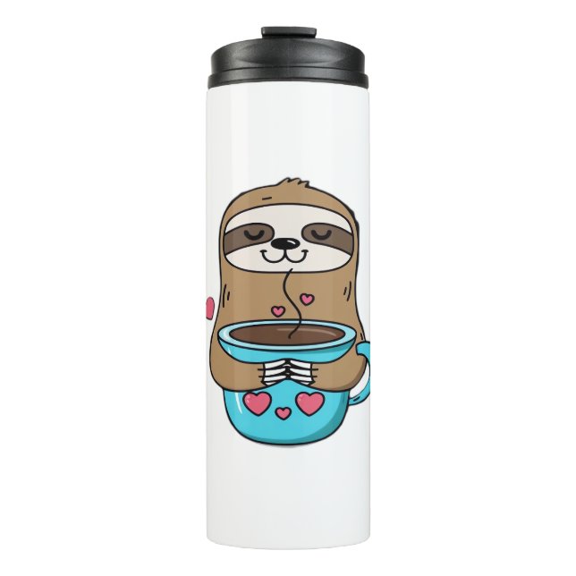 Garrafa Térmica Chibi Sloth Coffee Lover - Cute Kawaii Sloth Huggi (Frente)