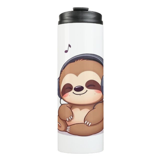 Garrafa Térmica Chibi Sloth with Headphones � Cute Kawaii Relaxing (Frente)