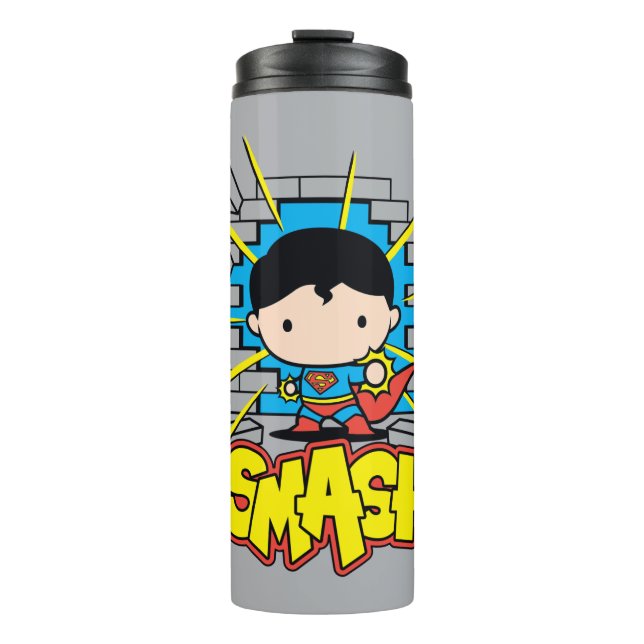 Garrafa Térmica Chibi Superman Smashing Através da Parede de tijol (Frente)