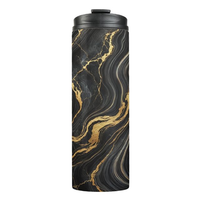Garrafa Térmica Chic Black e Dourado mármore metálico com aparênci (Frente)