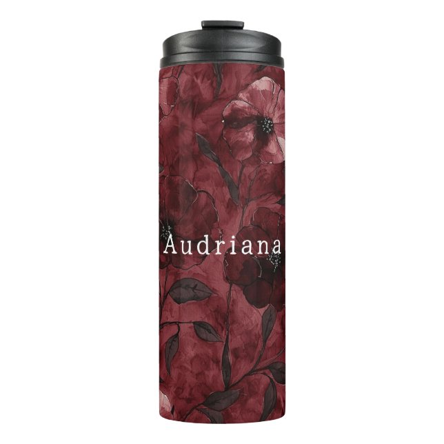 Garrafa Térmica Chic Chá de Noiva Floral Vermelho Burgundy (Frente)