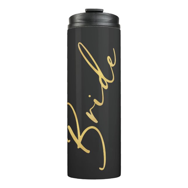 Garrafa Térmica Chic de Caligrafia Dourada e Preta (Frente)