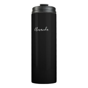 Garrafa Térmica Chic de script preto e branco personalizado