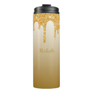 Garrafa Térmica Chic Dourado Glitter Drives Name Thermal Tumbler