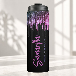 Garrafa Térmica Chic preto rosa brilho goteja noivado aniversário