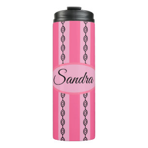 Garrafa Térmica Chic Rosa e Preto Padrão Mod Nome Personalizado