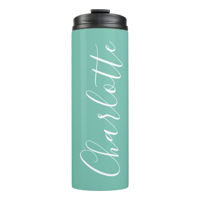 Garrafa Térmica Chic Script Typography Personalized Modern Teal (Frente)