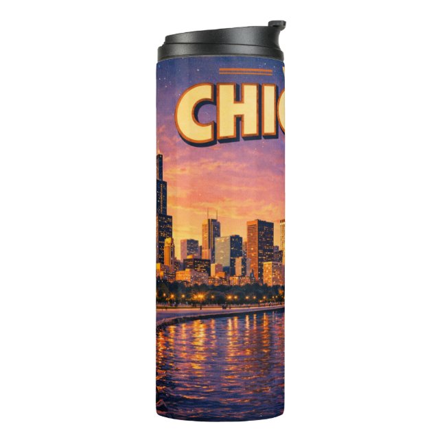 Garrafa Térmica Chicago skyline and Lake Michigan in the evening (Giro à esquerda)