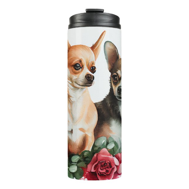 Garrafa Térmica Chihuahua Love com Rosas (Frente)