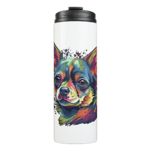 Garrafa Térmica Chihuahua Pintura Abstrata Cor Cachorro Fofo