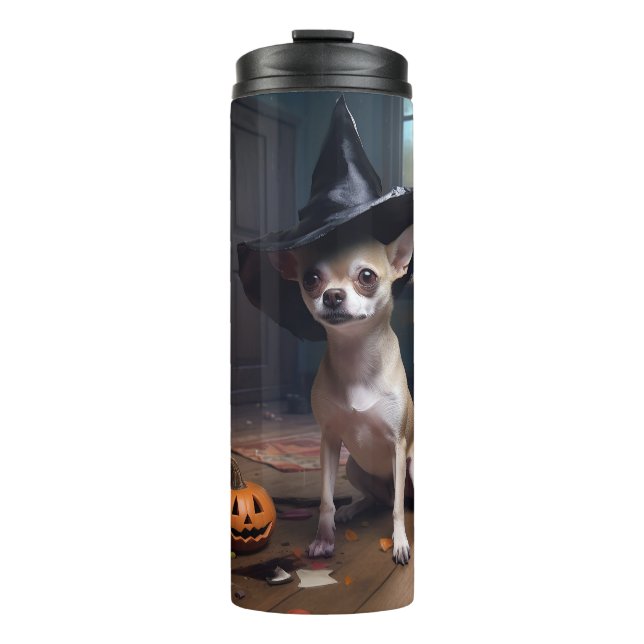 Garrafa Térmica Chihuahua Pumpkins Halloween Scary (Frente)