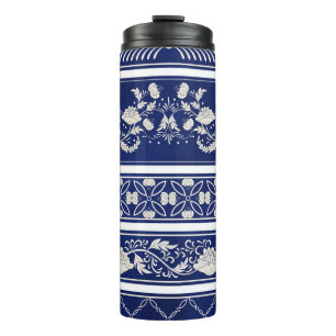 Garrafa Térmica Chinês Floral Blue: Vintage Watercolor Borders