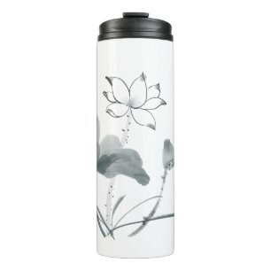 Garrafa Térmica Chinoiserie Lotus Pintura Personalizada Nome