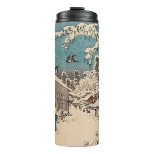 Garrafa Térmica Chinoiserie Ukiyo-e Paisagem Japonesa de Inverno c