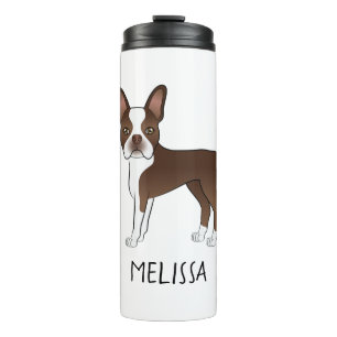 Garrafa Térmica Chocolate Brown Boston Terrier Cartoon Dog & Name