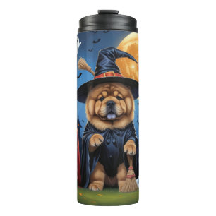 Garrafa Térmica Chow Chow Dog Pumpkin Halloween Engraçado