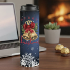 Garrafa Térmica Christmas Bells Blue Snowflakes Thermal Tumbler