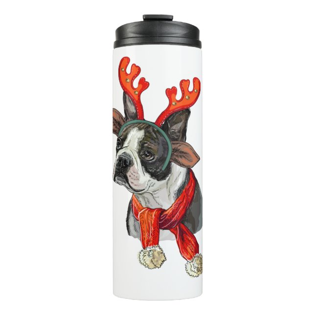 Garrafa Térmica Christmas Boston terrier dog (Frente)