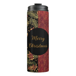 Garrafa Térmica Christmas Flowers ,Red Gold Black,Merry Christmas 