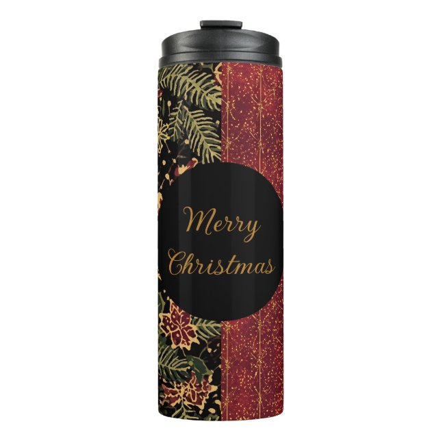Garrafa Térmica Christmas Flowers ,Red Gold Black,Merry Christmas  (Frente)