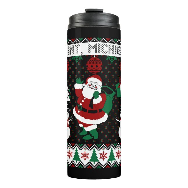 Garrafa Térmica Christmas Ugly Sweater Flint Michigan (Frente)