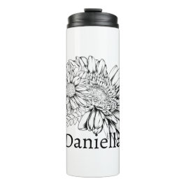 Garrafa Térmica Chrysanthemum Black Line Drawing with Your Name 