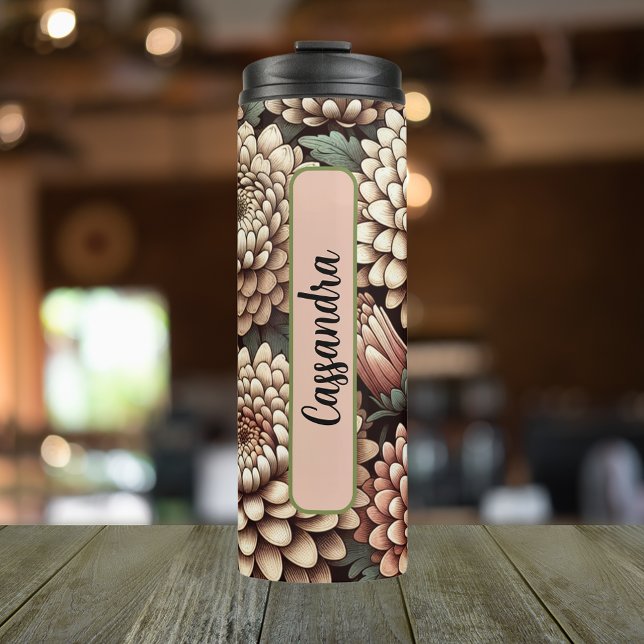 Garrafa Térmica Chrysanthemum da Flor de Nascimento Personalizado  (Personalized 20 oz Thermal Tumbler With Birth Flower Chrysanthemum Design for the Month of November.)