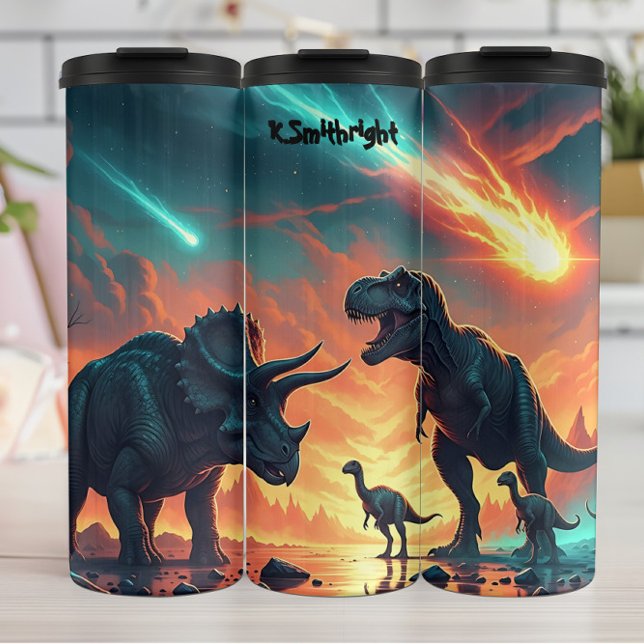 Garrafa Térmica Chuva de Meteoros Dinossauros Conflito Pré-Históri (Criador carregado)