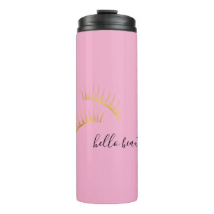 Garrafa Térmica Cílios Dourado Rosa Olá Bela