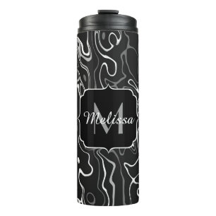 Garrafa Térmica Cinza branca preta damascus abstrato swirls Monogr