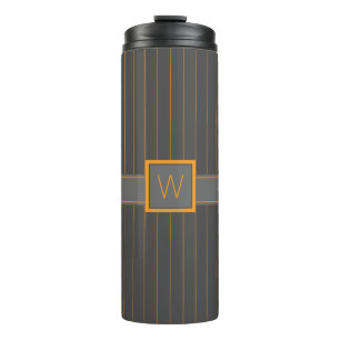 Garrafa Térmica Cinza com Pinstripes Tumbler Laranja